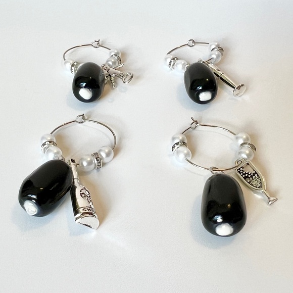 Black Olive Wine Glass Charms – Set of 4 | Martini Party Stemware Markers - Picture 4 of 13